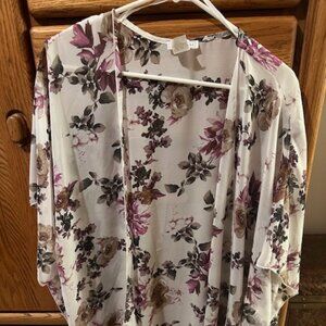 2XL Emory Park Sheer Jacket White with Purple Flowers